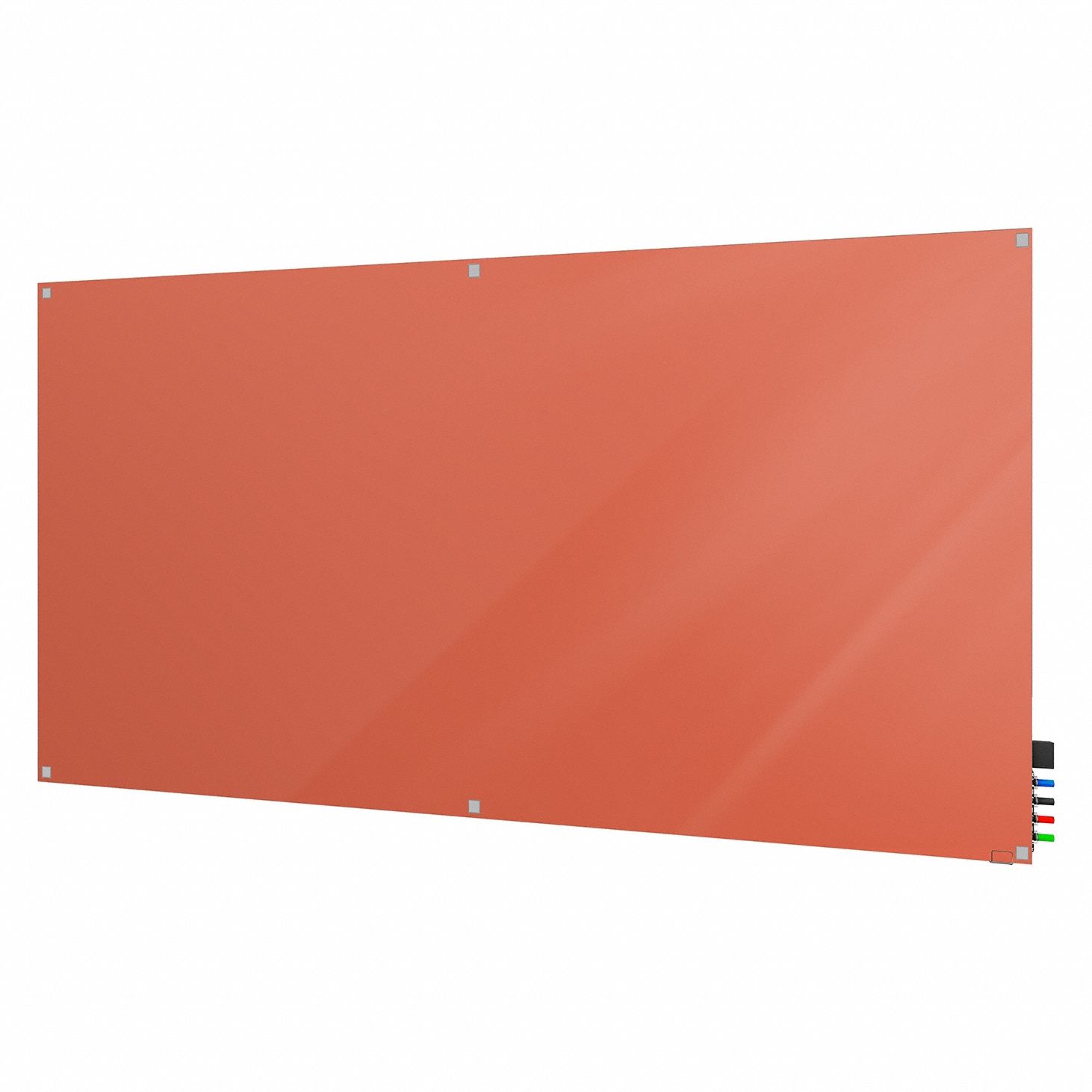 Dry Erase Board: Glass, Frameless Style, 48 in Overall Ht, 72 in Overall Wd, Peach
