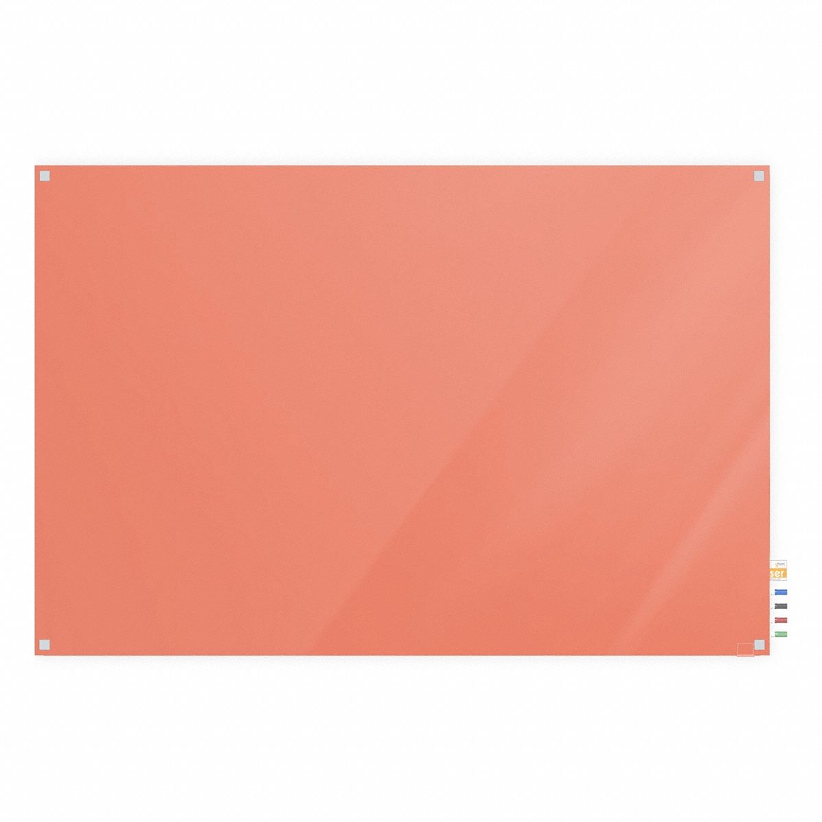 Dry Erase Board: Glass, Frameless Style, 24 in Overall Ht, 36 in Overall Wd, Peach