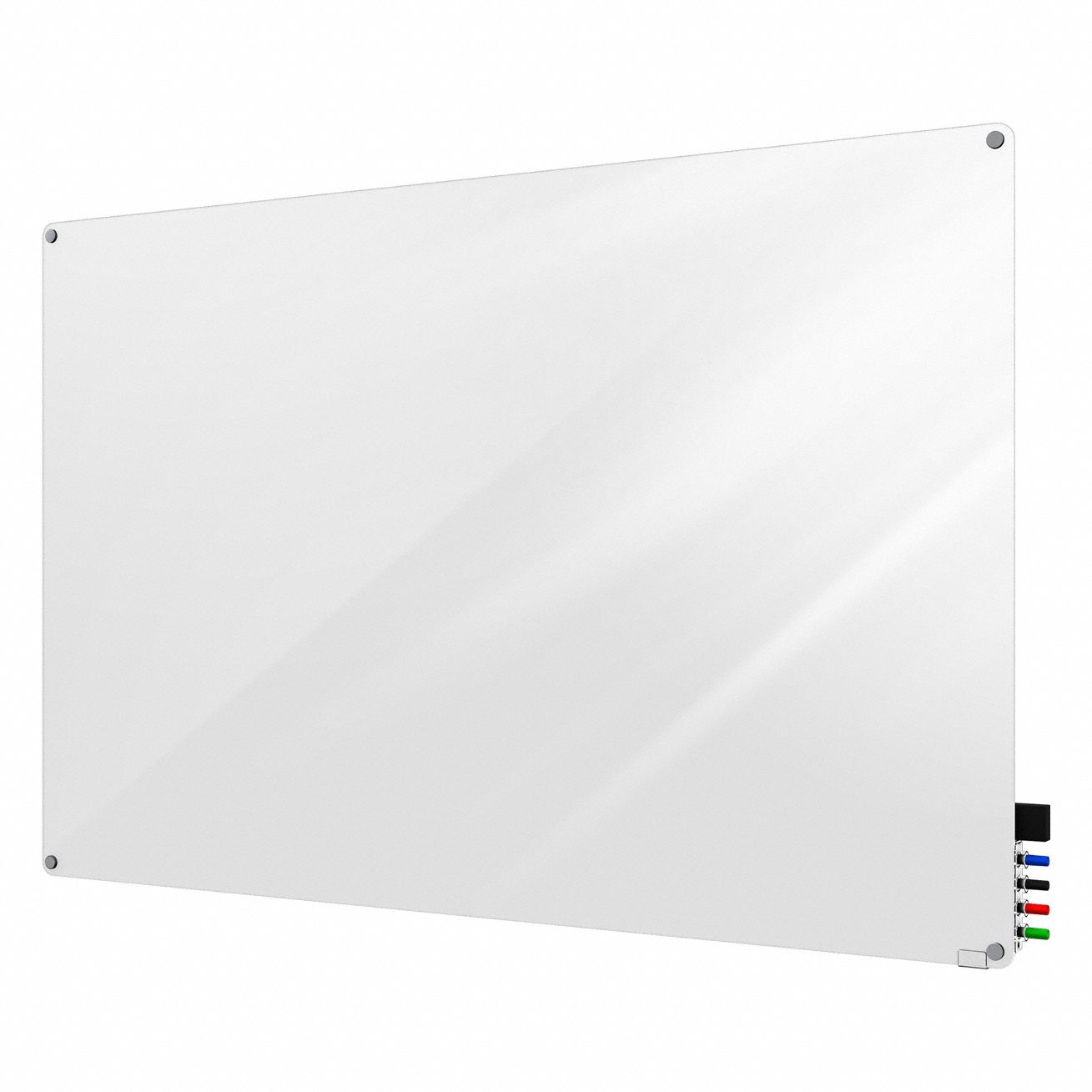 Dry Erase Board: Glass, Frameless Style, 36 in Overall Ht, 48 in Overall Wd, White