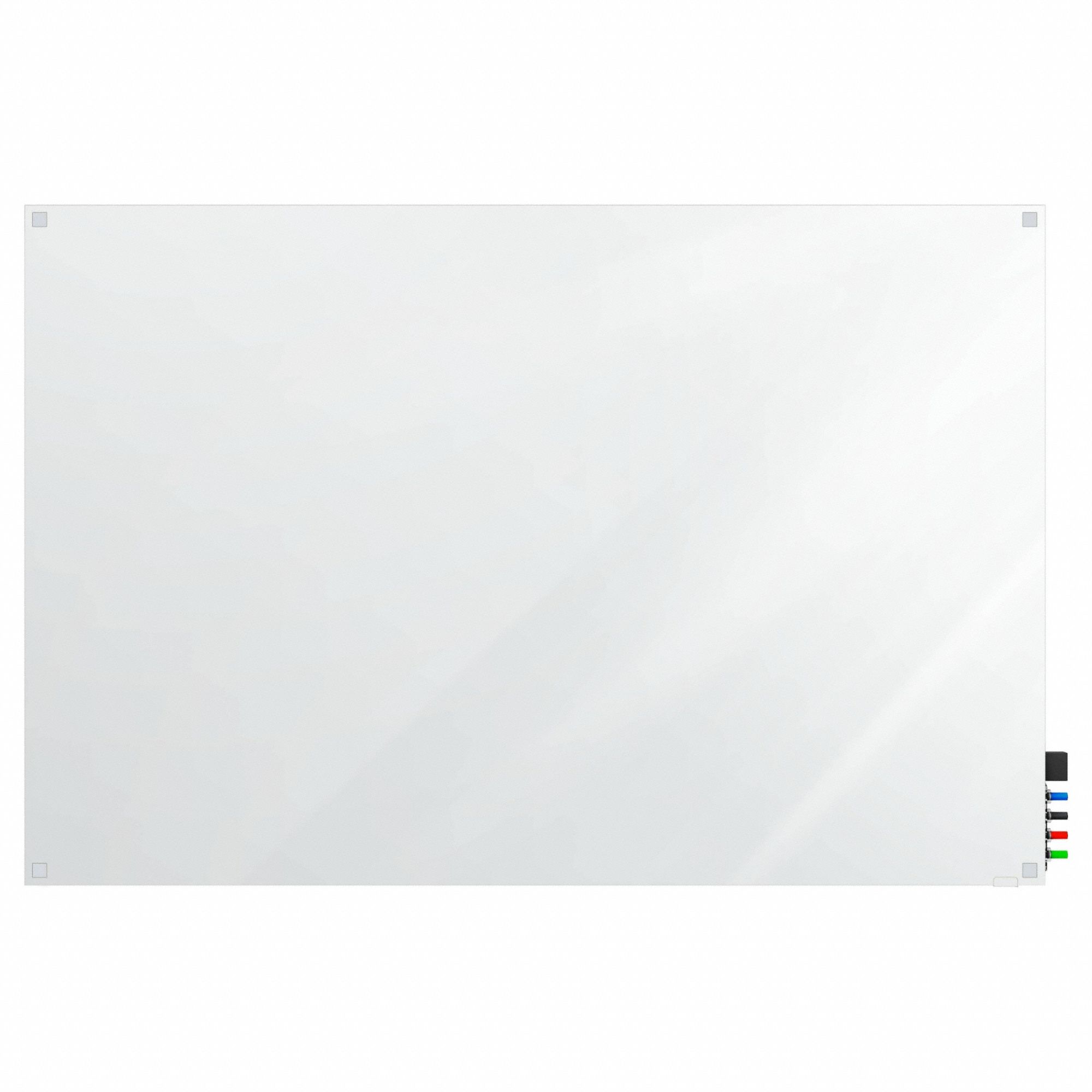 Dry Erase Board: Glass, Frameless Style, 24 in Overall Ht, 36 in Overall Wd, White