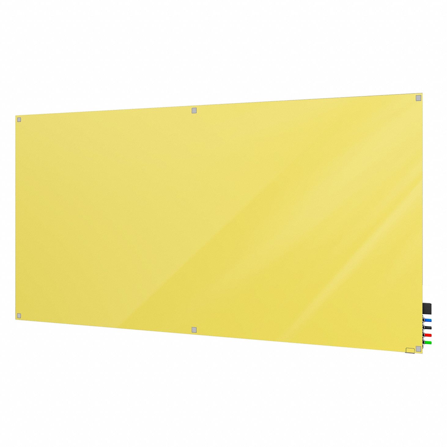 Dry Erase Board: Glass, Frameless Style, 48 in Overall Ht, 72 in Overall Wd, Yellow