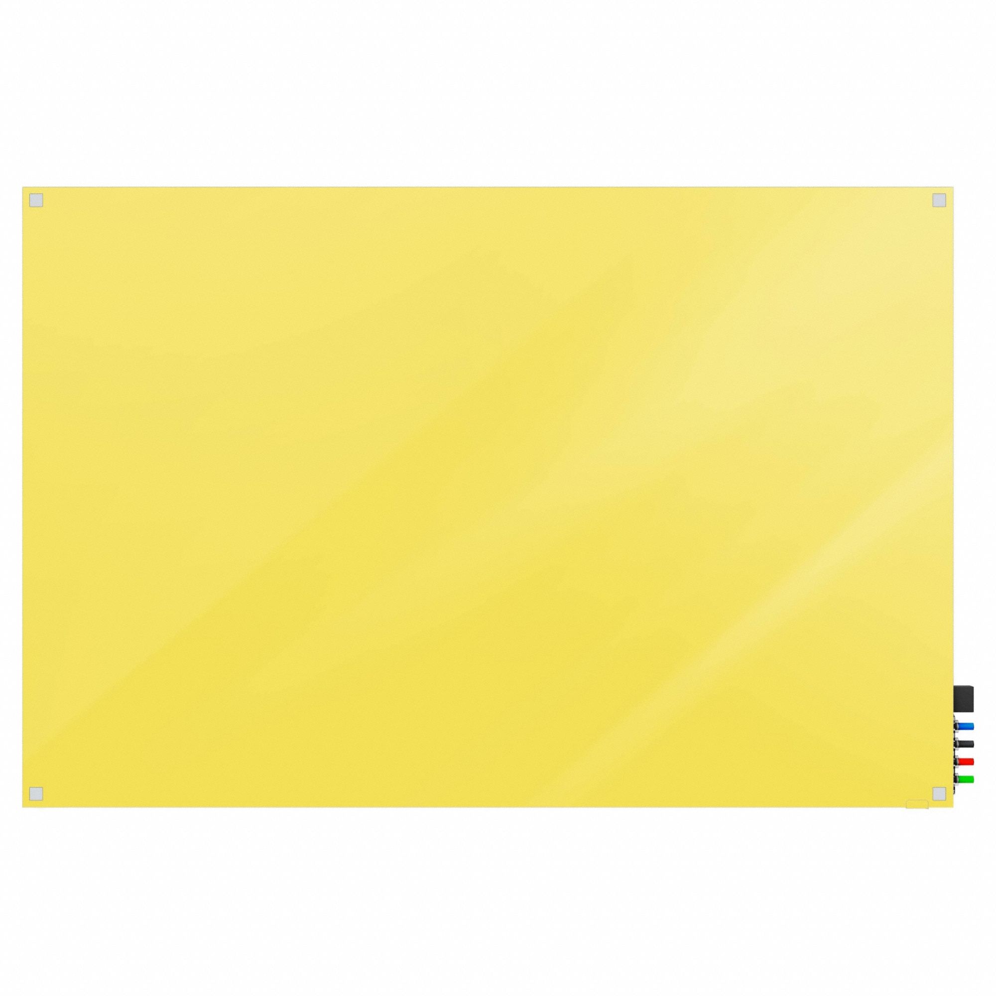 Dry Erase Board: Glass, Frameless Style, 24 in Overall Ht, 36 in Overall Wd, Yellow