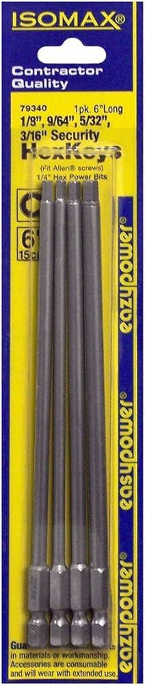 Driver Bit: Power Bit, Imperial, Hex Head, 3/32 in Bit Industry Size, Std, 6 in Overall Lg