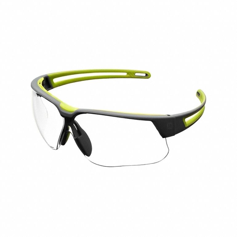 Reader Safety Glasses: Clear Lens, Frameless, HydroShield® Anti-Fog, Cool Gray/Green Frame