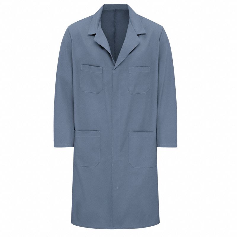 Collared Lab Coat: XL, Navy, Polyester/Cotton, 4 Pockets
