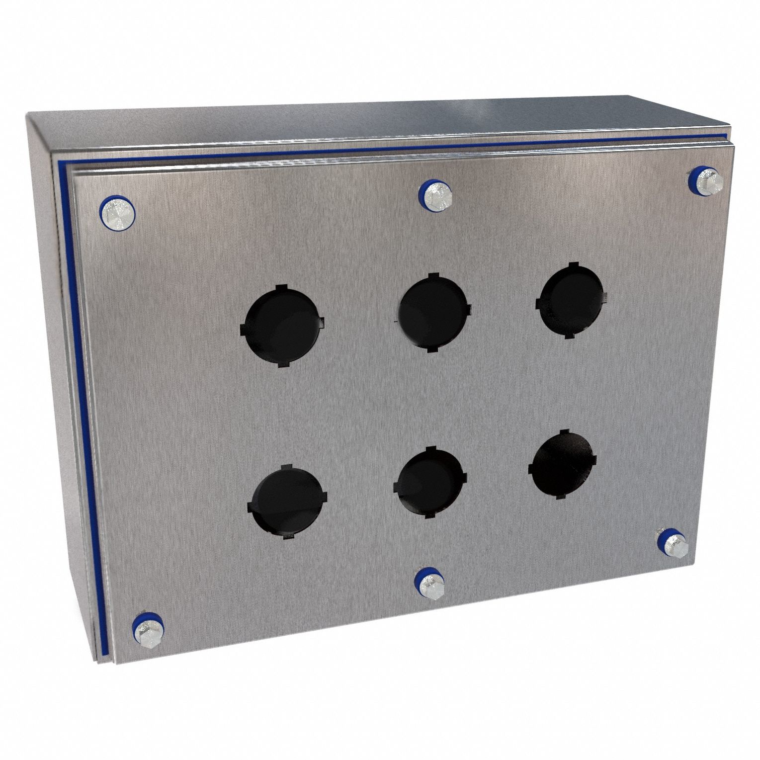 Push Button Enclosure: 30mm, 6 Holes, 304 Stainless Steel, NEMA 12/3R/4/4X