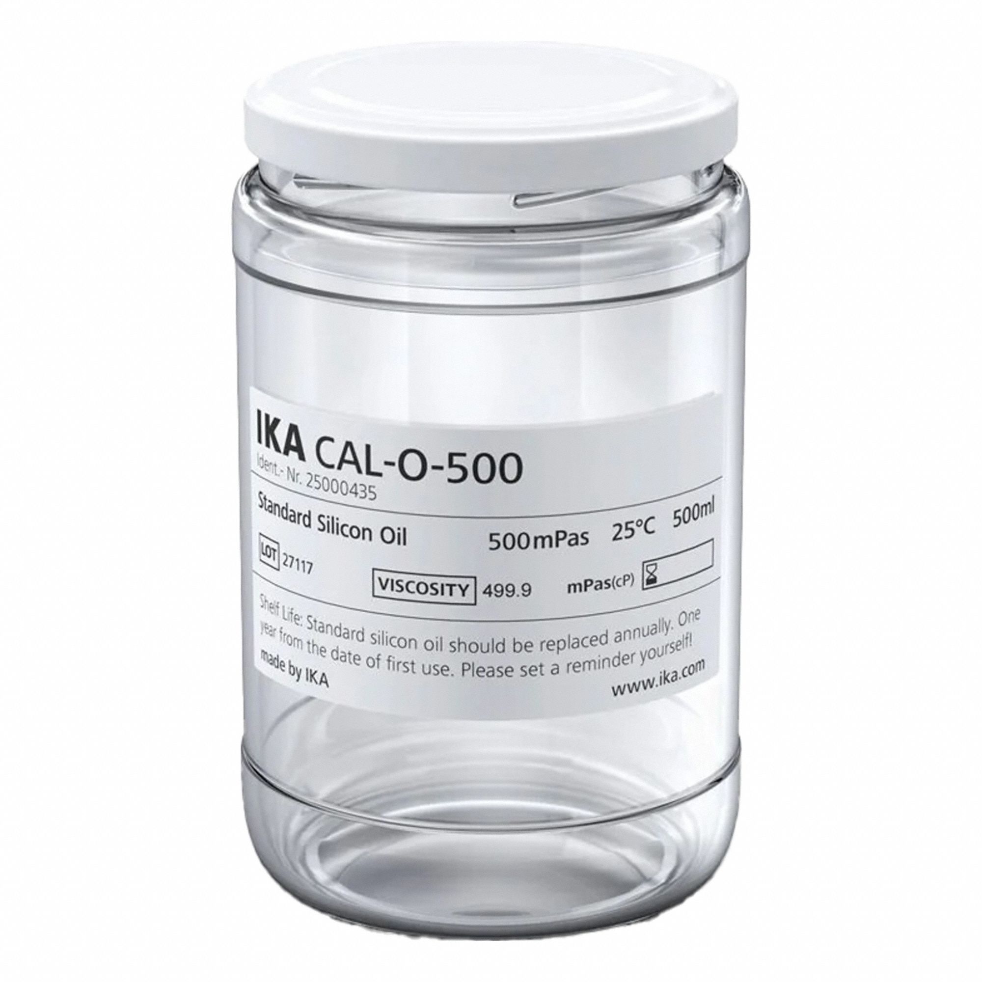 Viscosity Standard - Silicon Oil: Lab, 500 mL, 500 cps, Std, Liquid, Jar, Clear Glass, 1