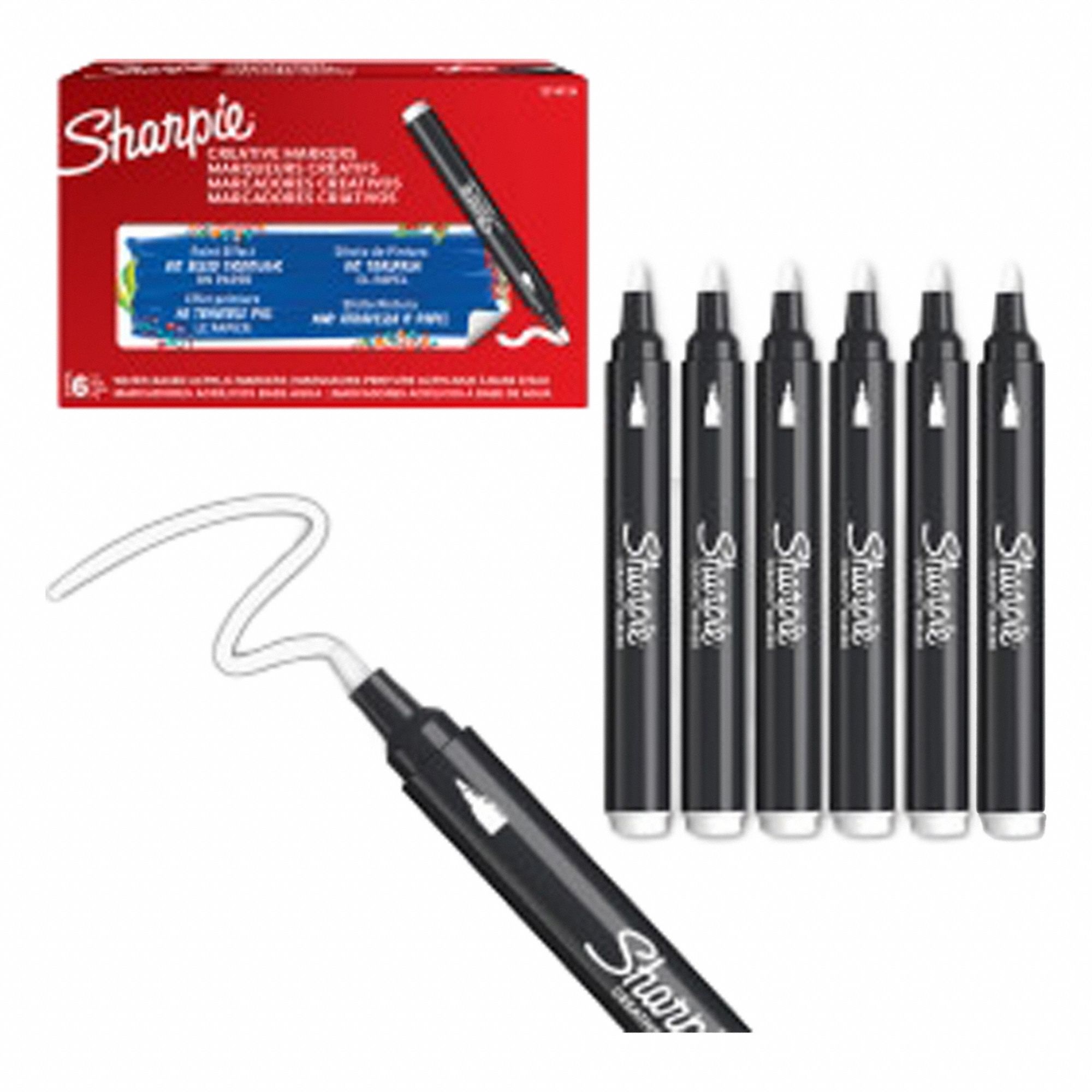 Marker: Bullet, Std, Capped, Non-Erasable, 6 Markers per Pack, (6) White, White, Single Tips