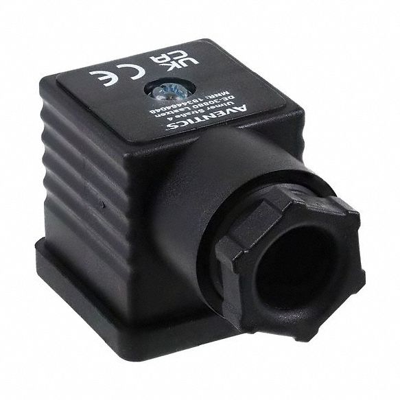 Solenoid Coil Connector: DIN 43650 Form A, 250V AC/300V DC, 2 Pin, Indicator Light Included