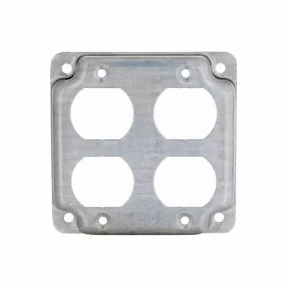 Electrical Box Cover: 2 Gangs, Crushed Corner, For Square Box Shape, Galvanized Zinc