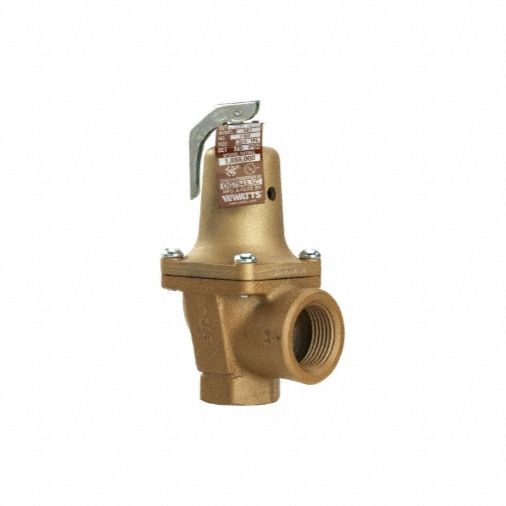 Relief Valve: FNPTF x FNPTF, 3/4 in x 1 in, Iron, 75 psi Max. Op Pressure, 5 5/8 in Overall Ht