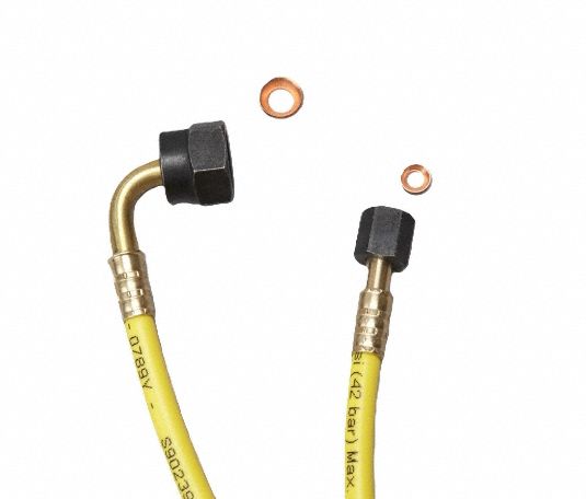 High Side Hose: 30 in Lg, 90° Angle, Yellow, Thermoplastic Polymer, Single Hose