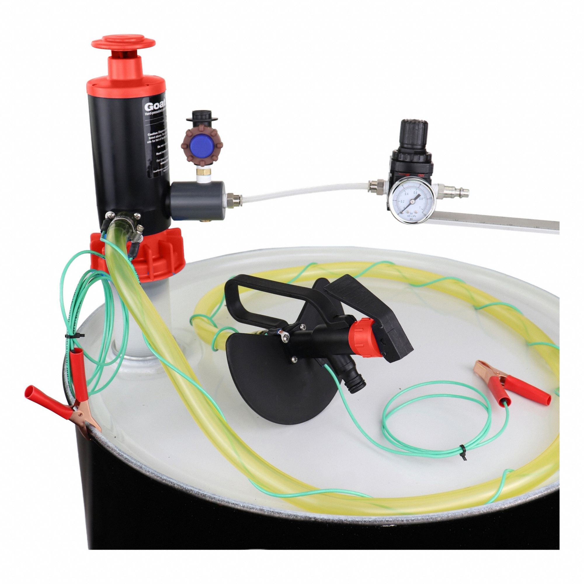 GOATTHROAT PUMPS Air Drum Pump: Pump w/ Discharge Hose & Nozzle, 1:1, 4.5 gpm Max. Flow Rate, PP (MPN GTSCP100GAS-AK). Key specifications — Brand: GOATTHROAT PUMPS; Suction Tube Material: PP.