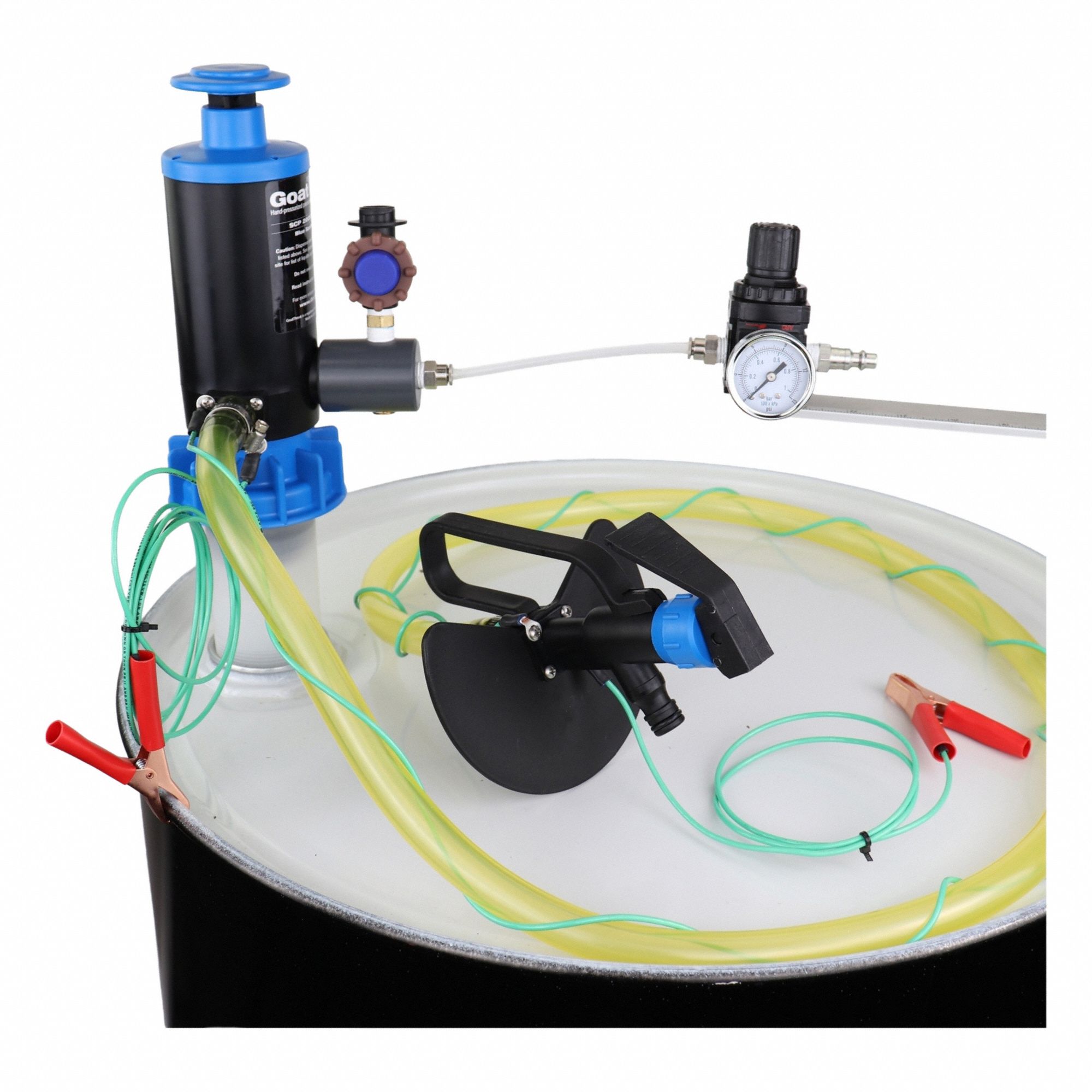 GOATTHROAT PUMPS Air Drum Pump: Pump w/ Discharge Hose & Nozzle, 1:1, 4.5 gpm Max. Flow Rate, PP (MPN GTSCP200GAS-AK). Key specifications — Brand: GOATTHROAT PUMPS; Suction Tube Material: PP.