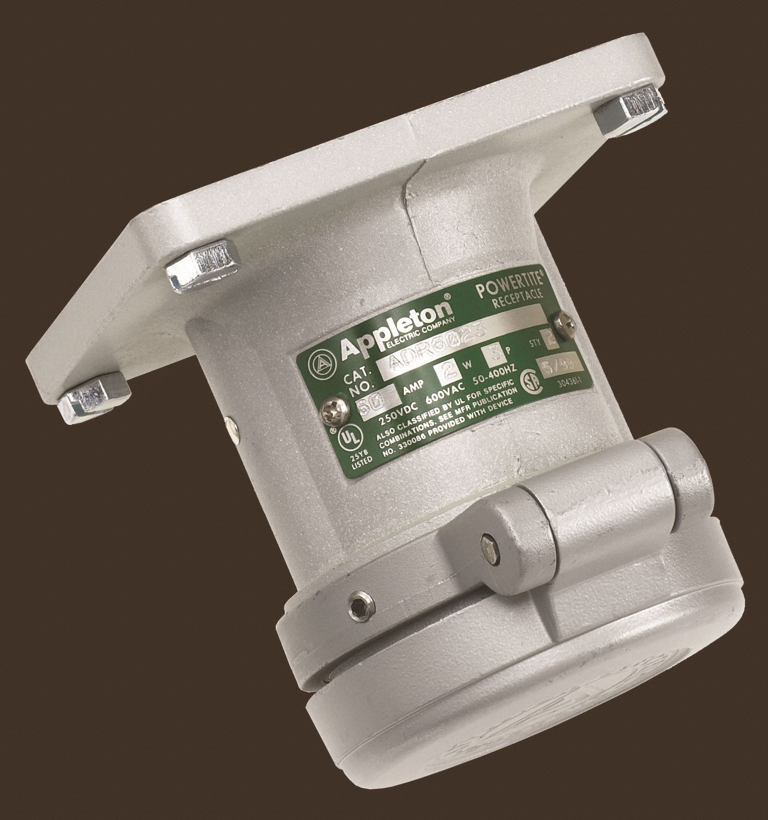 APPLETON ELECTRIC, Gray, 250V DC/600V AC, Pin and Sleeve Receptacle ...