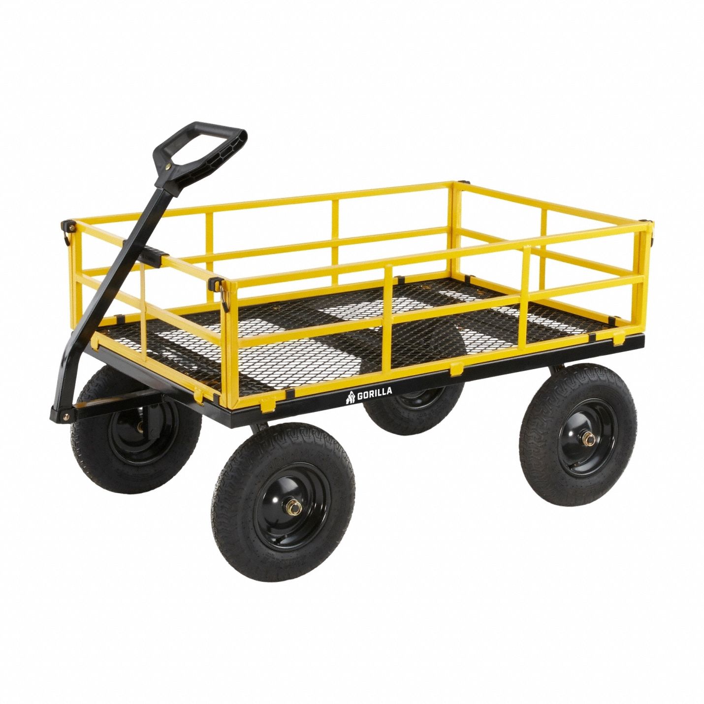 GORILLA cart: 1,500 lb Cap, 52 in L x 34 in W x 17 3/16 in H Deck, D-Shaped, 12 ga Frame, Yellow (MPN GCG-3452). Key specifications — Brand: GORILLA; Color: Yellow.