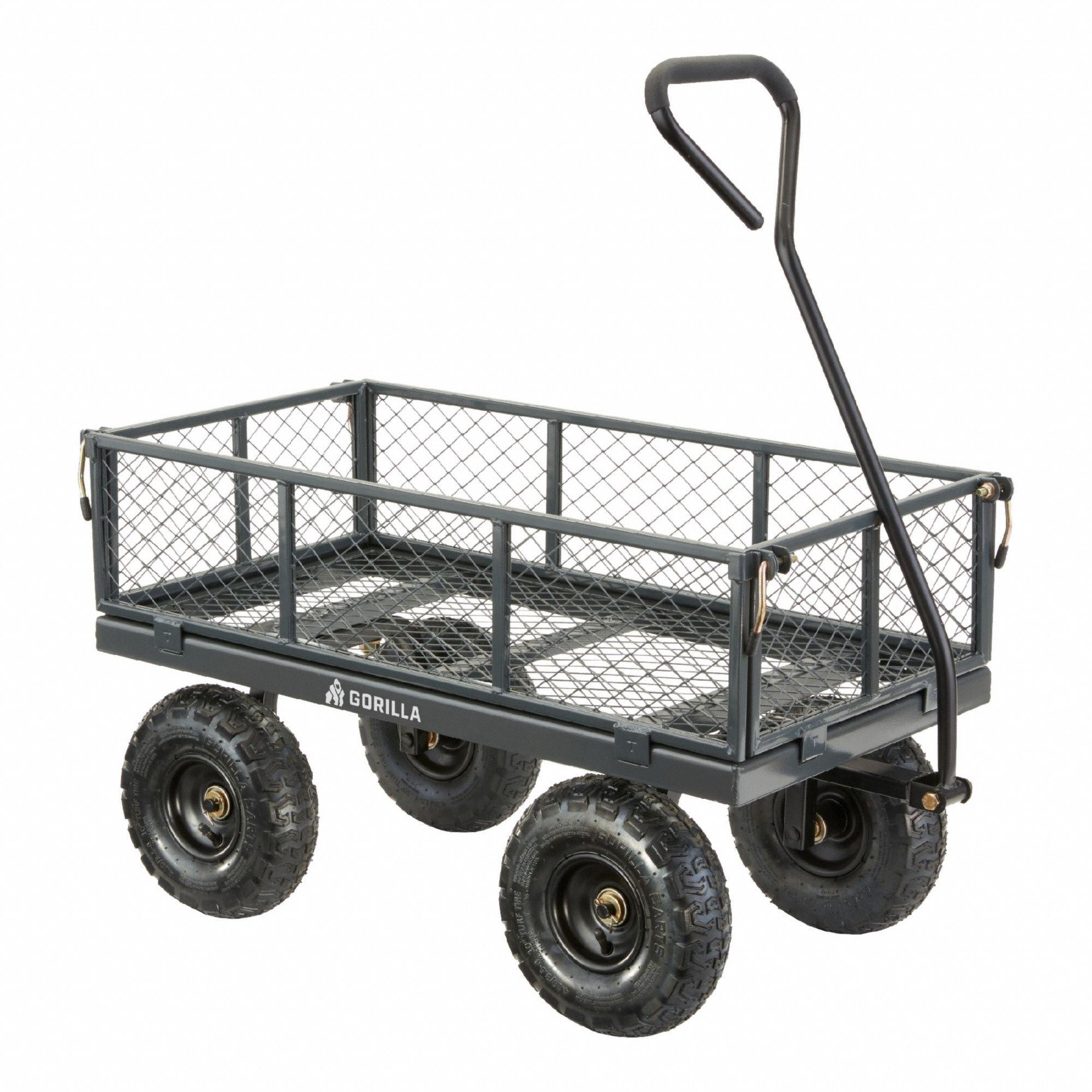 GORILLA cart: 600 lb Cap, 34 in L x 18 in W x 12 13/16 in H Deck, D-Shaped, 14 ga Frame, Gray (MPN GOR610). Key specifications — Brand: GORILLA; Color: Gray.
