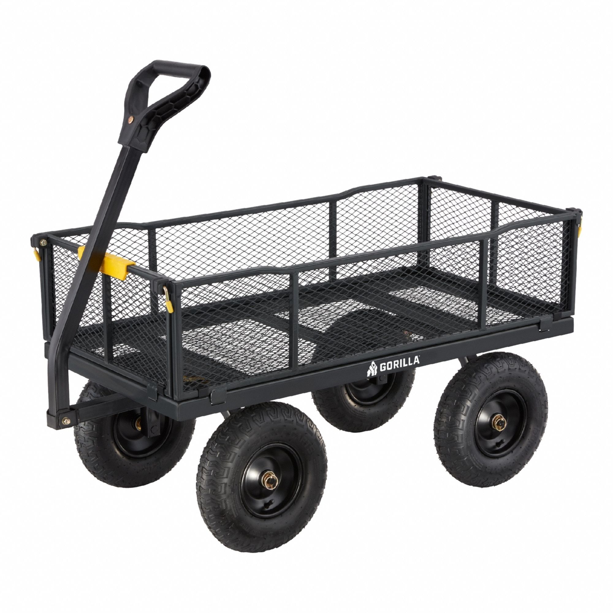 GORILLA cart: 1,200 lb Cap, 45 in L x 23 in W x 15 11/16 in H Deck, D-Shaped, 12 ga Frame, Black (MPN GCG-1200). Key specifications — Brand: GORILLA; Color: Black.