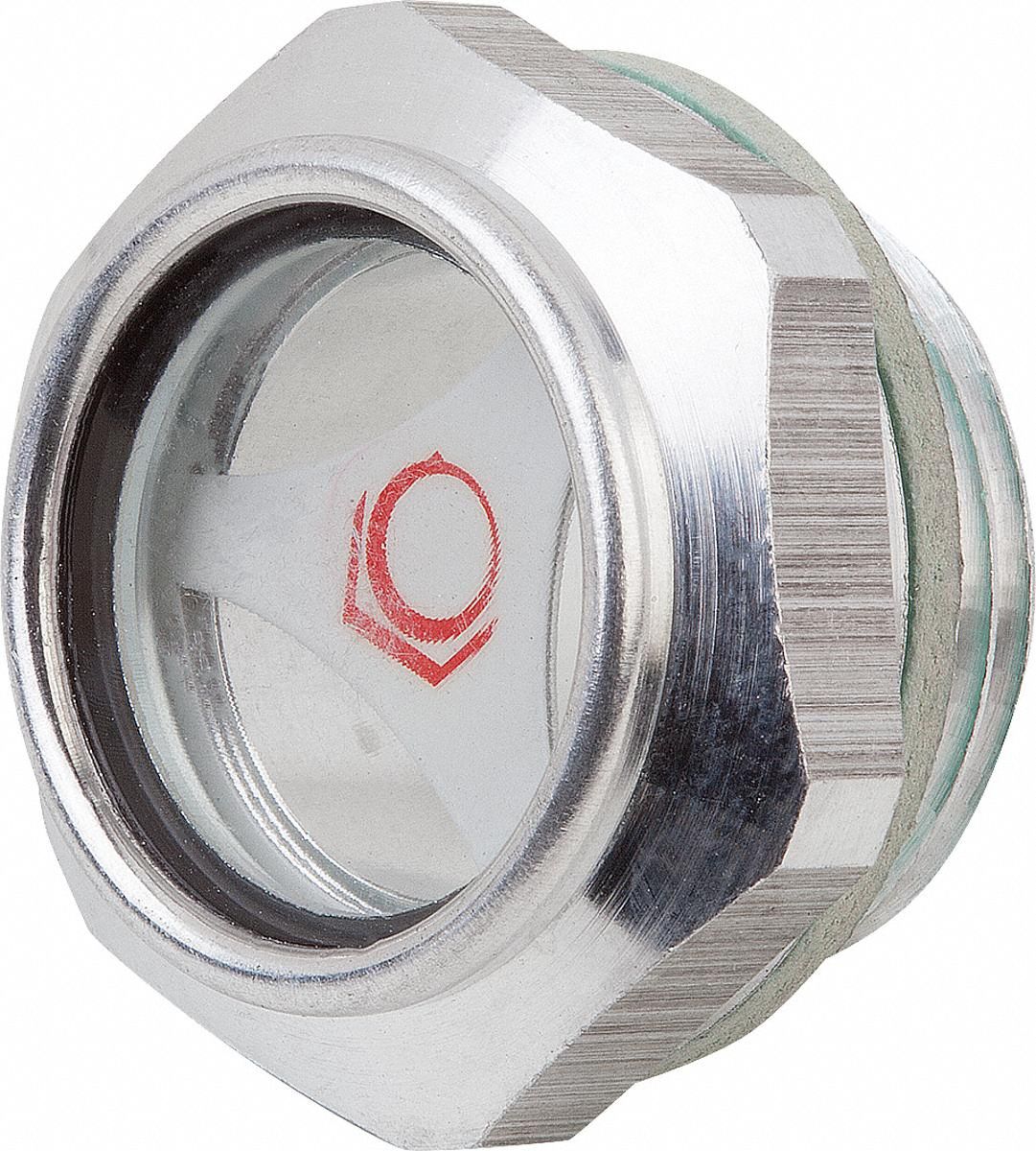 Oil Level Sight Plug: Aluminum, Metric Fine, M22 - 1.5 Thread Size, Reflector, Polyamide