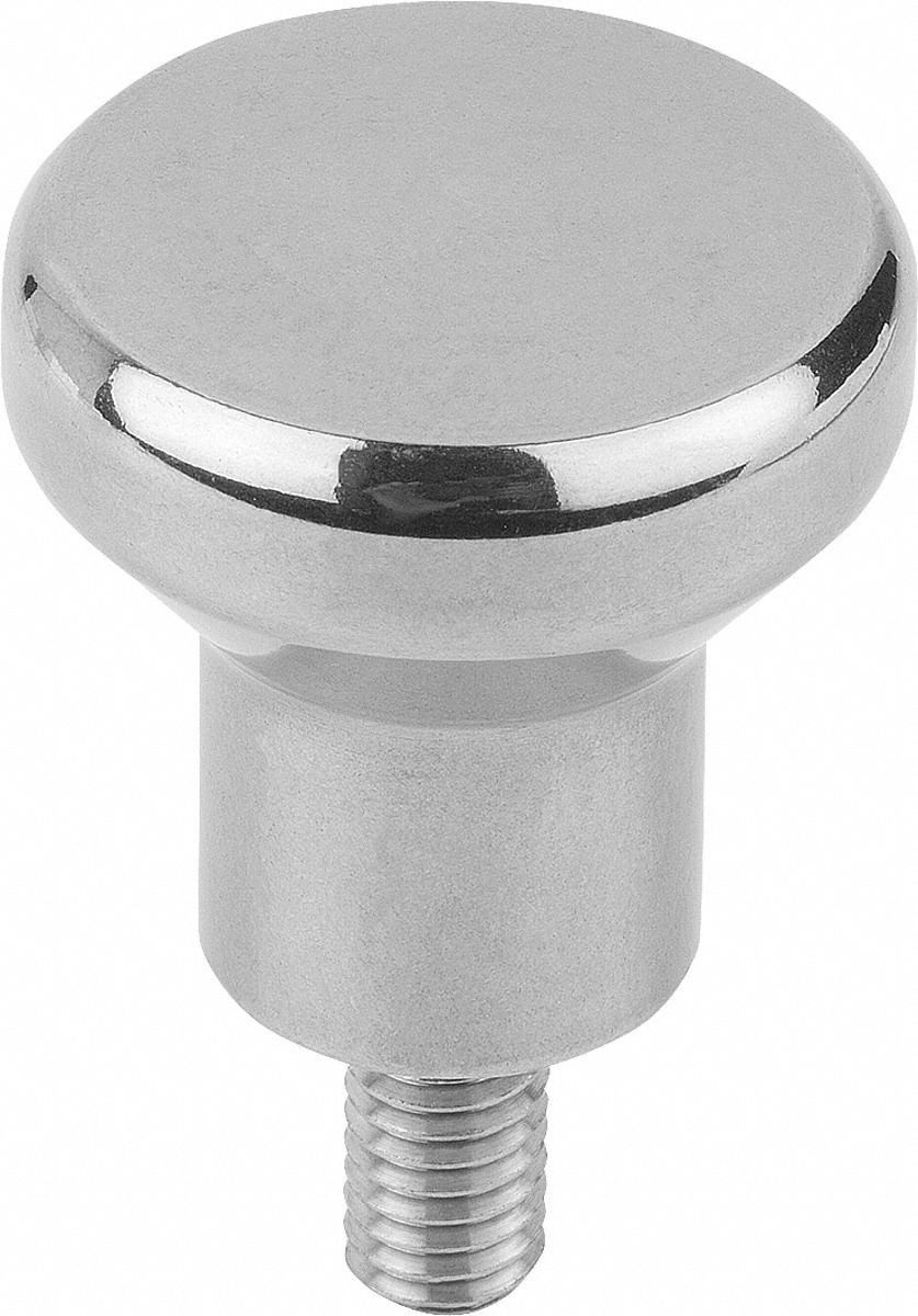 Hand Knob: Pull, Stainless Steel, M10 Thread, 20 mm Thread Lg, 40 mm Dia