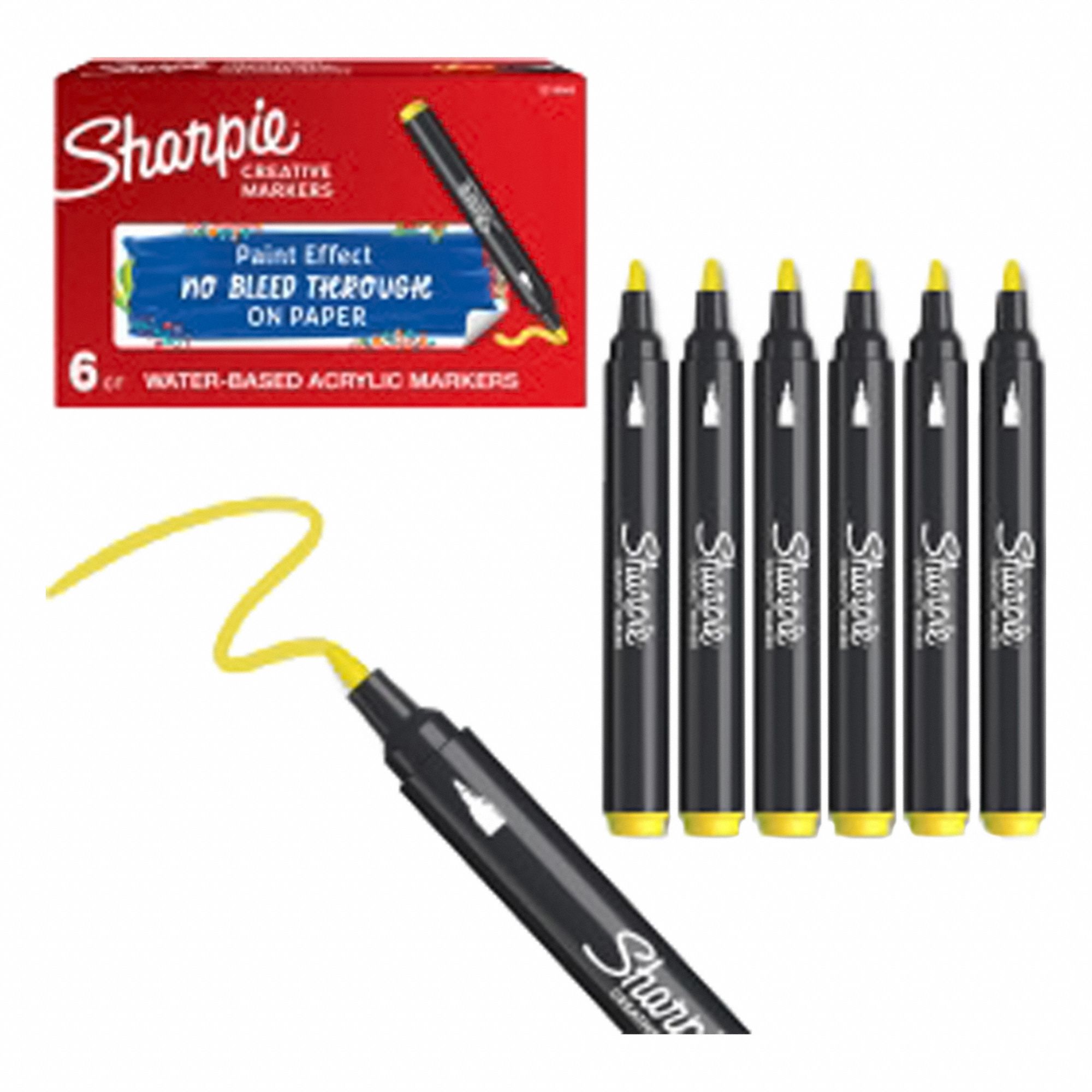Marker: Bullet, Std, Capped, Non-Erasable, 6 Markers per Pack, (6) Yellow, Yellow