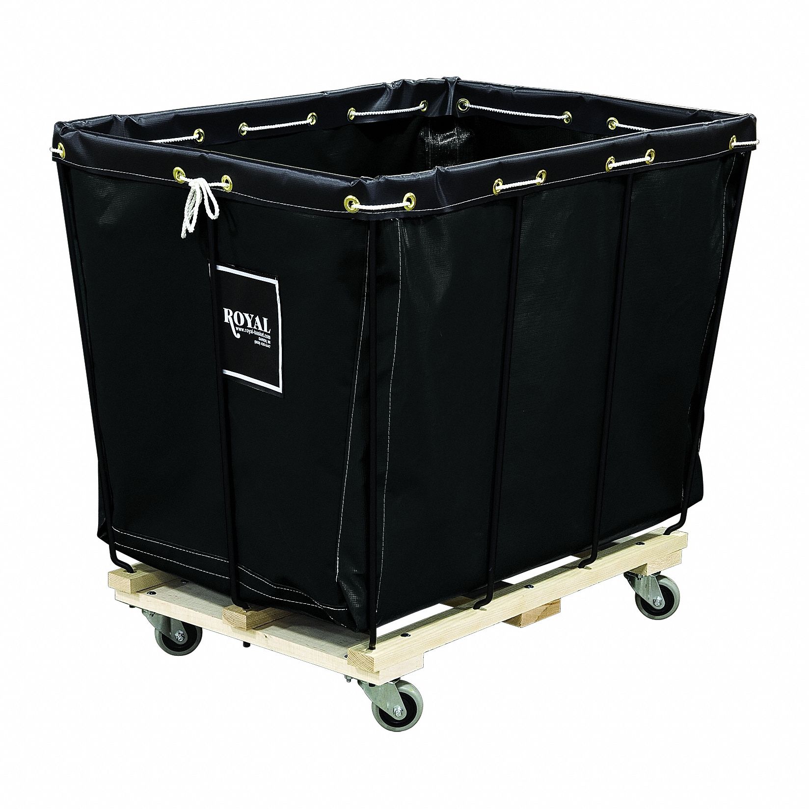 Basket Truck Wood Base: Vinyl Liner, Black, (2) Rigid/(2) Swivel, Corner, Wood