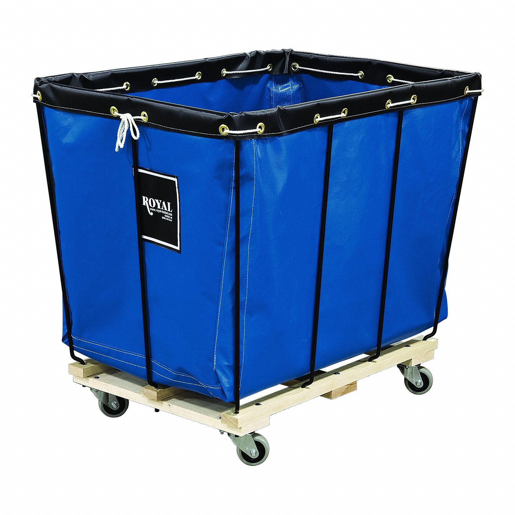 Basket Truck Wood Base: Vinyl Liner, Blue, (2) Rigid/(2) Swivel, Corner, Wood