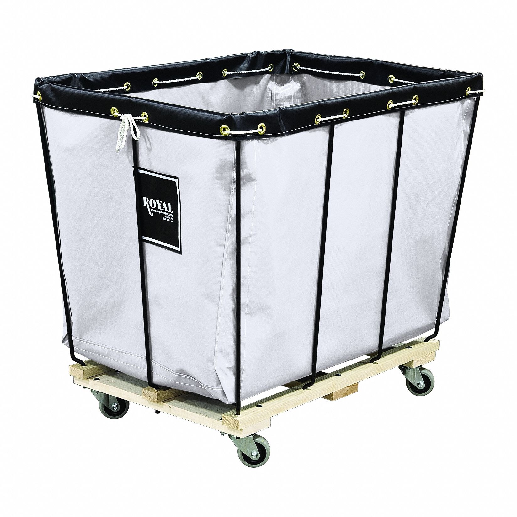 Basket Truck Wood Base: Vinyl Liner, White, (4) Swivel, Corner, 34 in Overall Lg