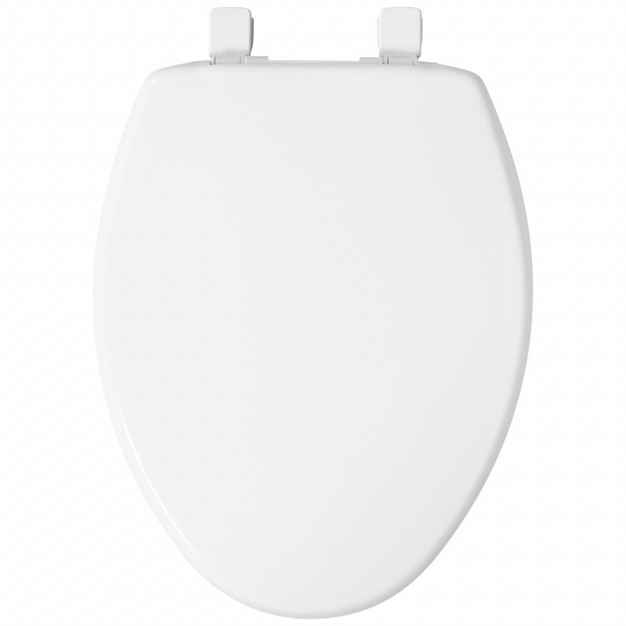 TOILET SEAT: WHITE, PLASTIC, SLOW CLOSE HINGE, 16 7/8 IN SEAT H, 18½ IN BOLT TO SEAT FRONT