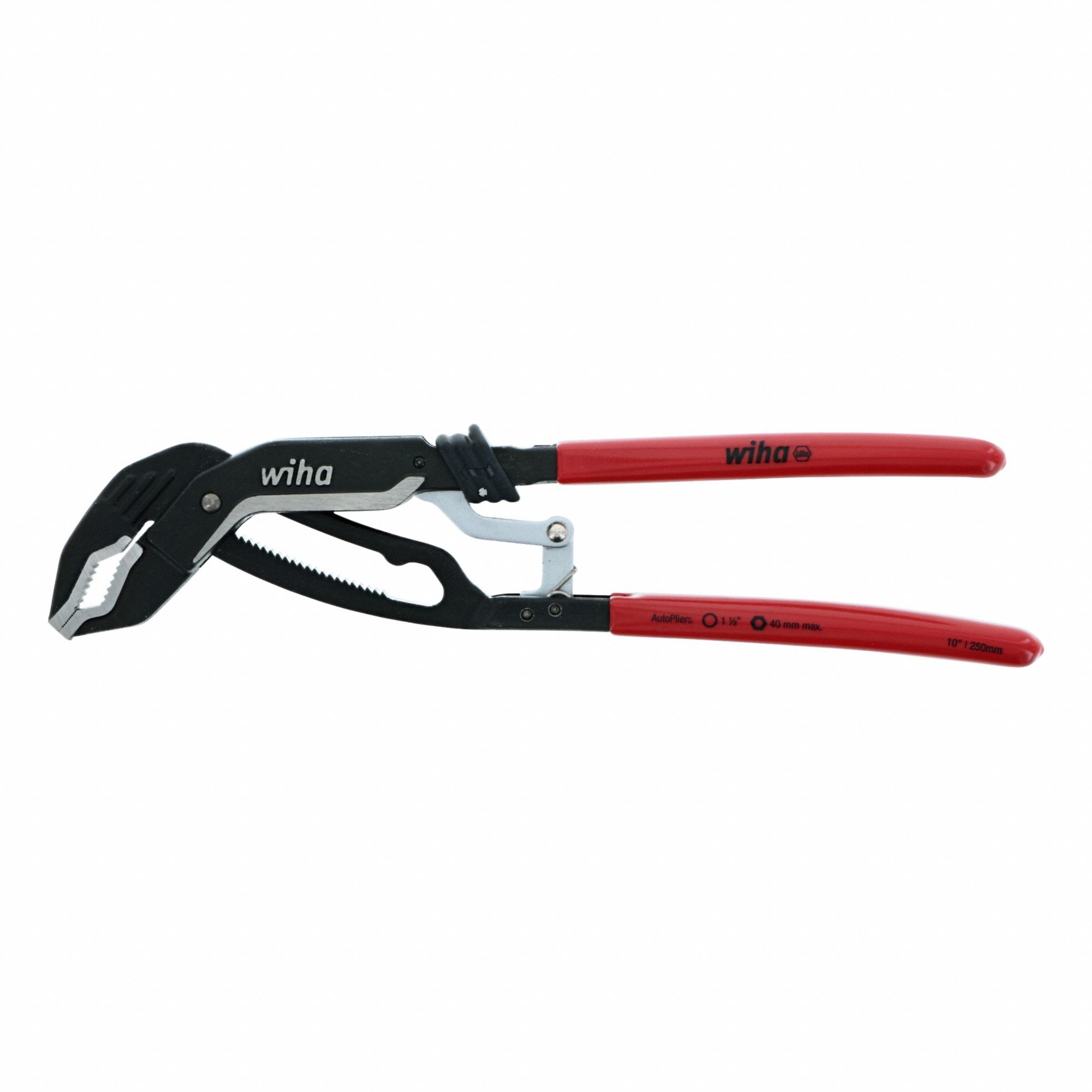 Tongue and Groove Plier: V, Groove Joint, 1 1/2 in Max Jaw Opening, 10 in Overall Lg, Serrated