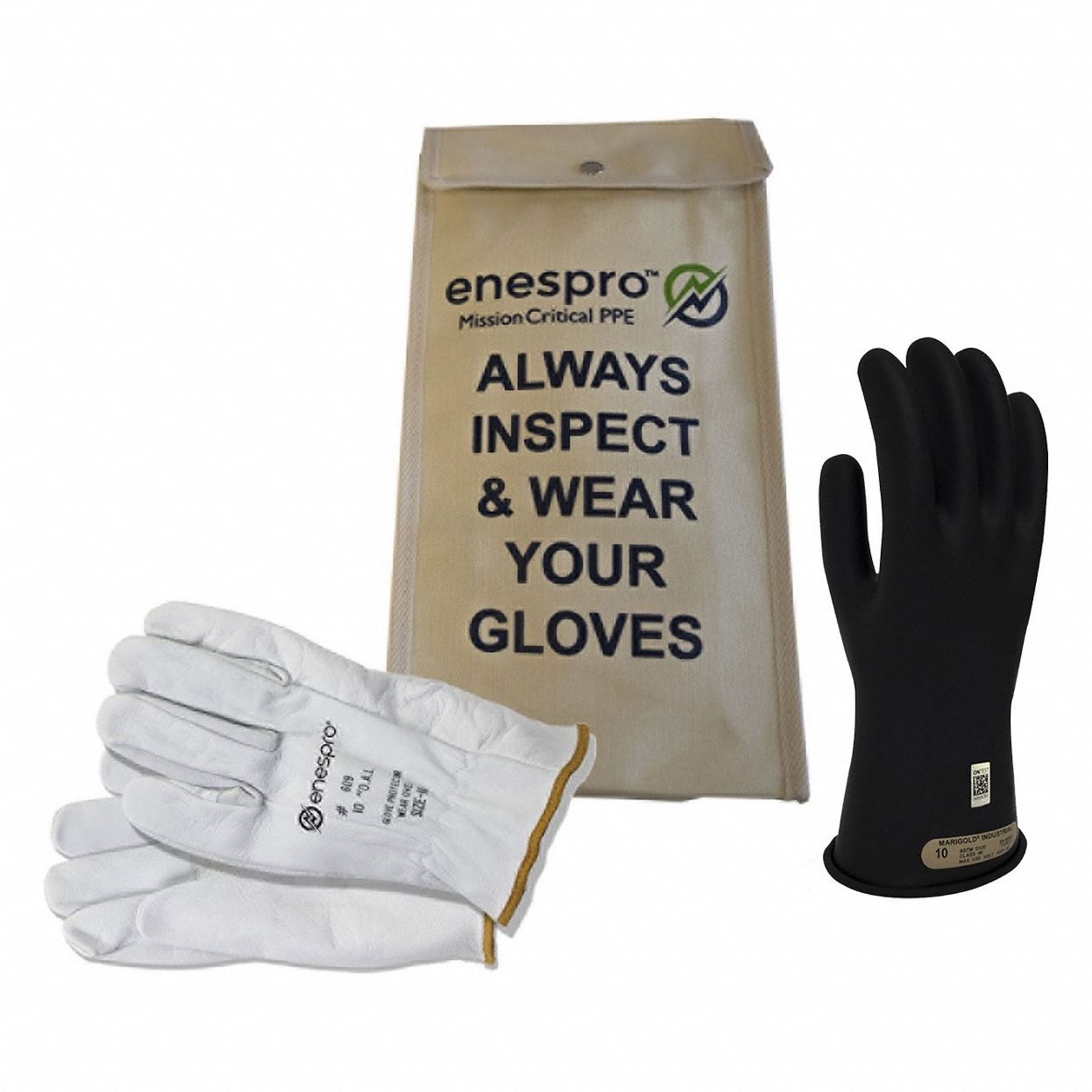 Electrical-Insulating Glove Kit: 500V AC, 750V DC, Class 00, 11 in Glove Lg