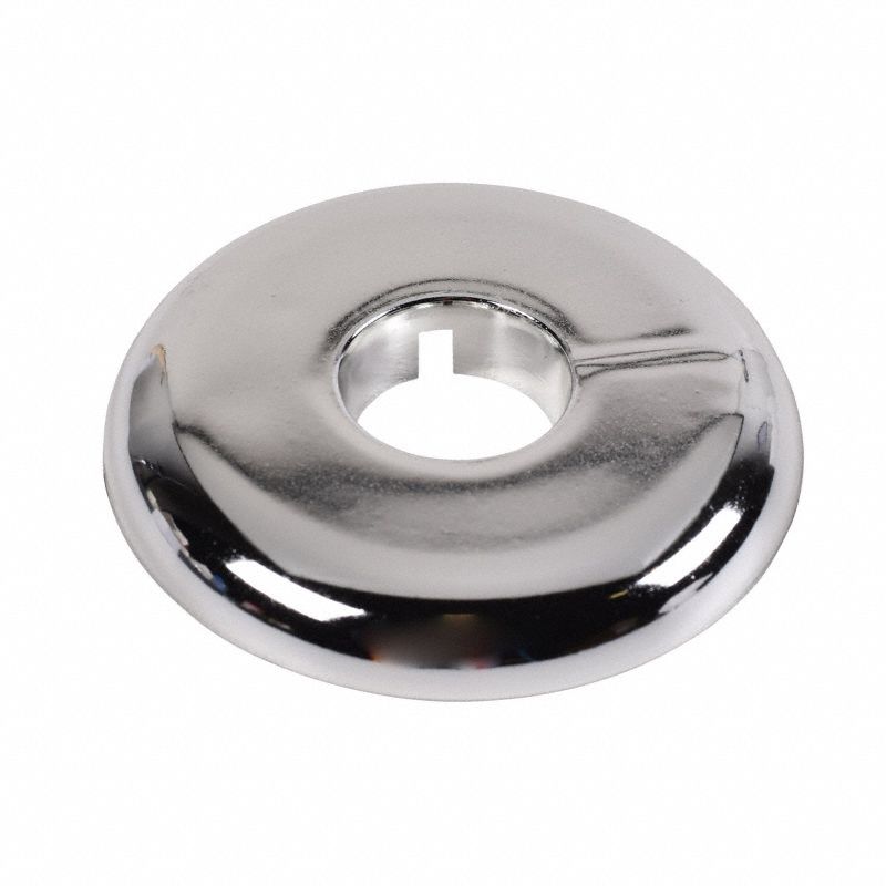 Split Flange: Plastic, Chrome, Silver, 3 5/8 in Overall Dia, 1/4 in Overall Ht, Round