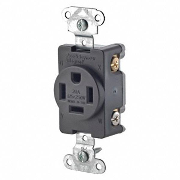 Receptacle: Single, Black, 14-20R, 20 A, 125/250V AC, 3 Pole / 4 Wire, Screw Terminals
