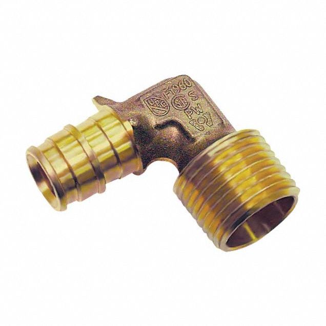 Barbed Fitting Elbow: 1/2 in ID x 1/2 in Pipe Size, Barbed x MNPT, Brass, Expansion
