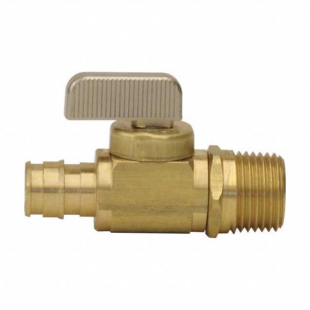 Manual Two-Way Ball Valve: 1/2 in, Brass, Straight, PEX x MNPT, 250 psi Max. Pressure (CWP)