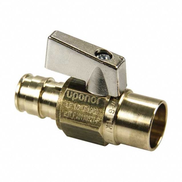 Manual Two-Way Ball Valve: 1/2 in, Brass, Straight, PEX x Sweat, 200 psi Max. Pressure (CWP)