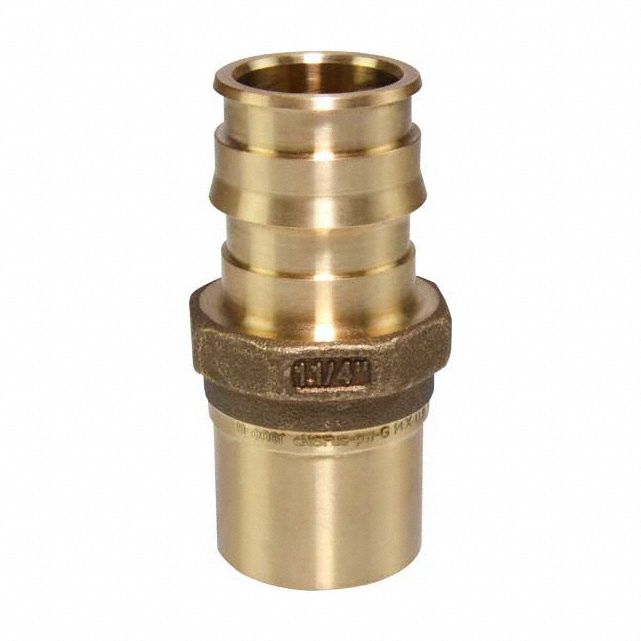 Barbed Fitting Adapter: 1 1/4 in ID x 1 1/4 in Pipe Size, Barbed x Press-fit, Brass/Copper