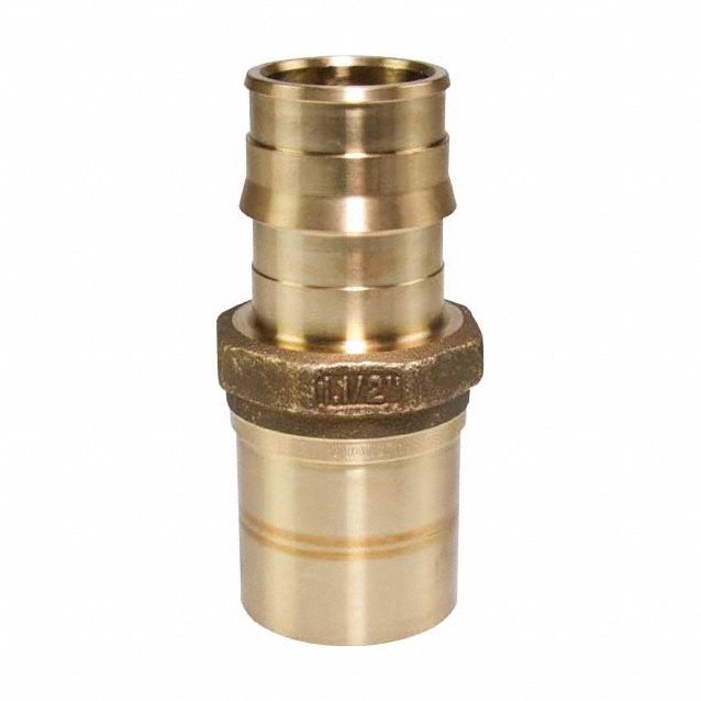 Barbed Fitting Adapter: 1 1/2 in ID x 1 1/2 in Pipe Size, Barbed x Press-fit, Brass/Copper