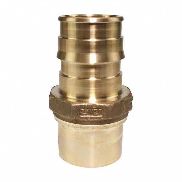 Barbed Fitting Adapter: 2 1/2 in ID x 2 1/2 in Pipe Size, Barbed x Press-fit, Brass/Copper
