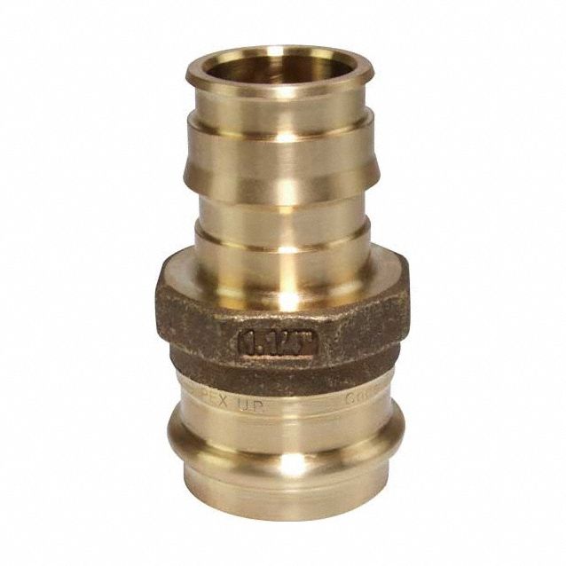 Barbed Fitting Adapter: 1 1/4 in ID x 1 1/4 in Pipe Size, Barbed x Press-fit, Brass/Copper
