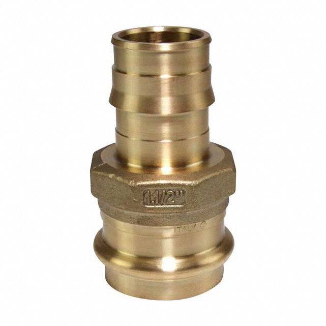 Barbed Fitting Adapter: 1 1/2 in ID x 1 1/2 in Pipe Size, Barbed x Press-fit, Brass/Copper