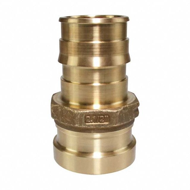 Barbed Fitting Adapter: 2 1/2 in ID x 2 1/2 in Pipe Size, Barbed x Press-fit, Brass/Copper