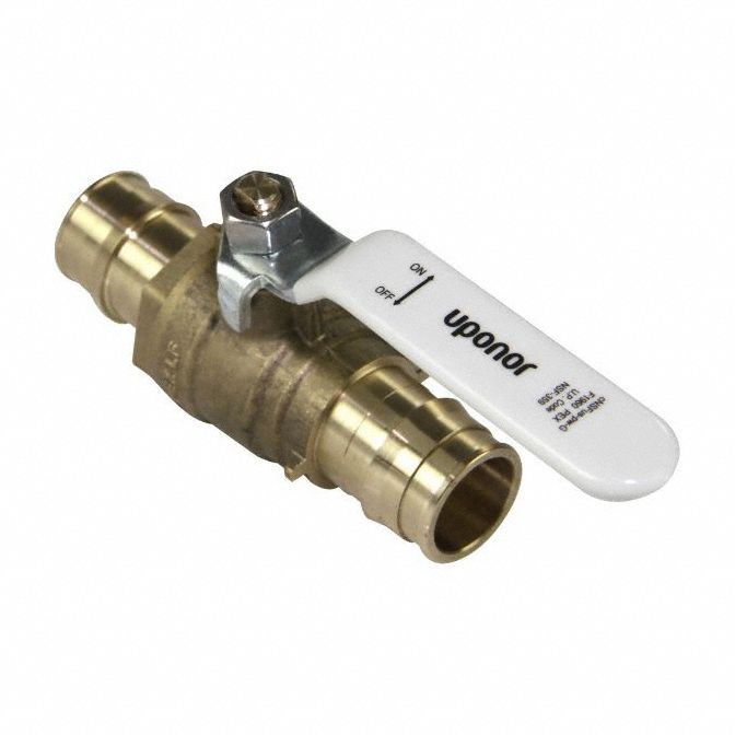 Manual Two-Way Ball Valve: 1 in, Brass, Straight, PEX x PEX, 250 psi Max. Pressure (CWP)
