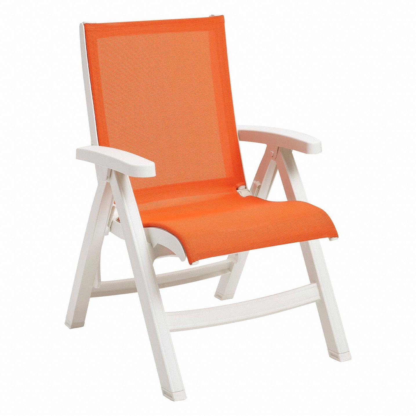 Folding Chair: Orange, White, Matte, 18 1/2 in Seat Ht, 25 in Seat Wd, 29 in Seat Dp