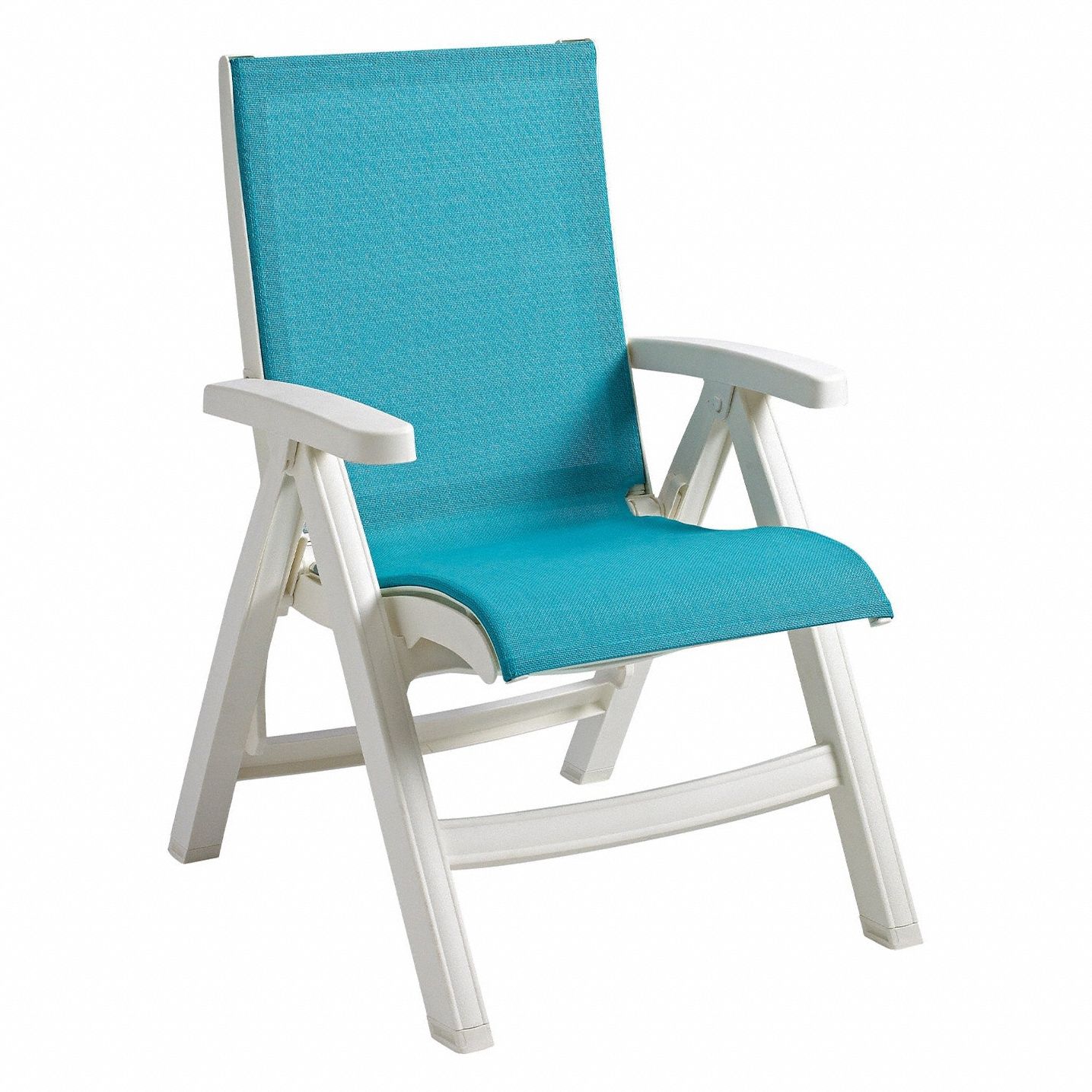 Folding Chair: Turquoise, White, Matte, 18 1/2 in Seat Ht, 25 in Seat Wd, 29 in Seat Dp