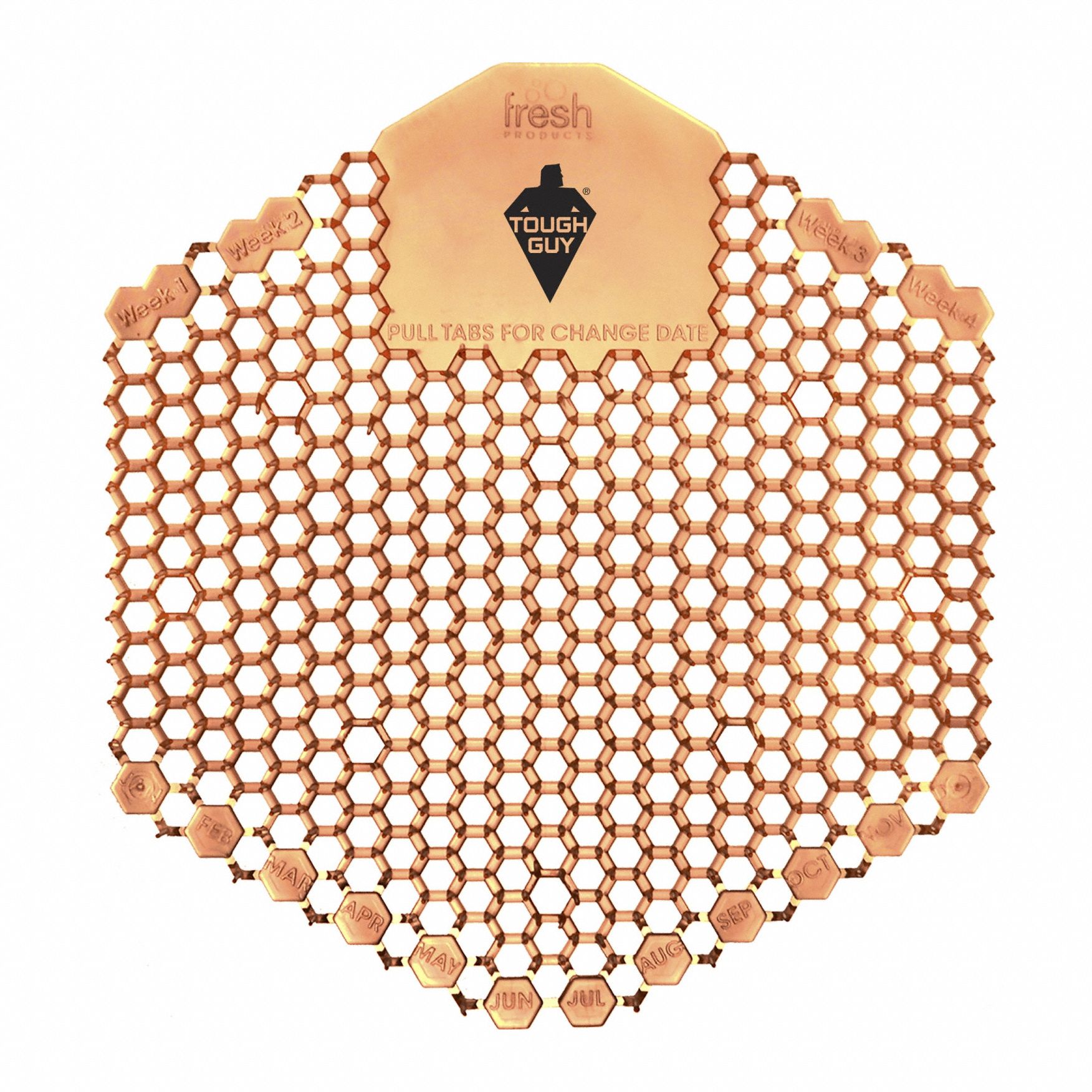 Urinal Screen: Non-Para, Hexagon, 58 g Container Size, Orange, Mango, 10 PK