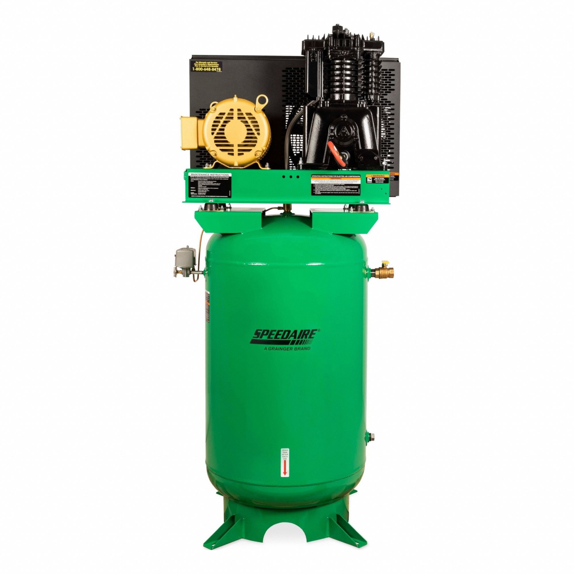 Electric Air Compressor: 7.5 hp, 2 Stage, Vertical, 80 gal, 23.5 cfm, 175 psi, Base Model