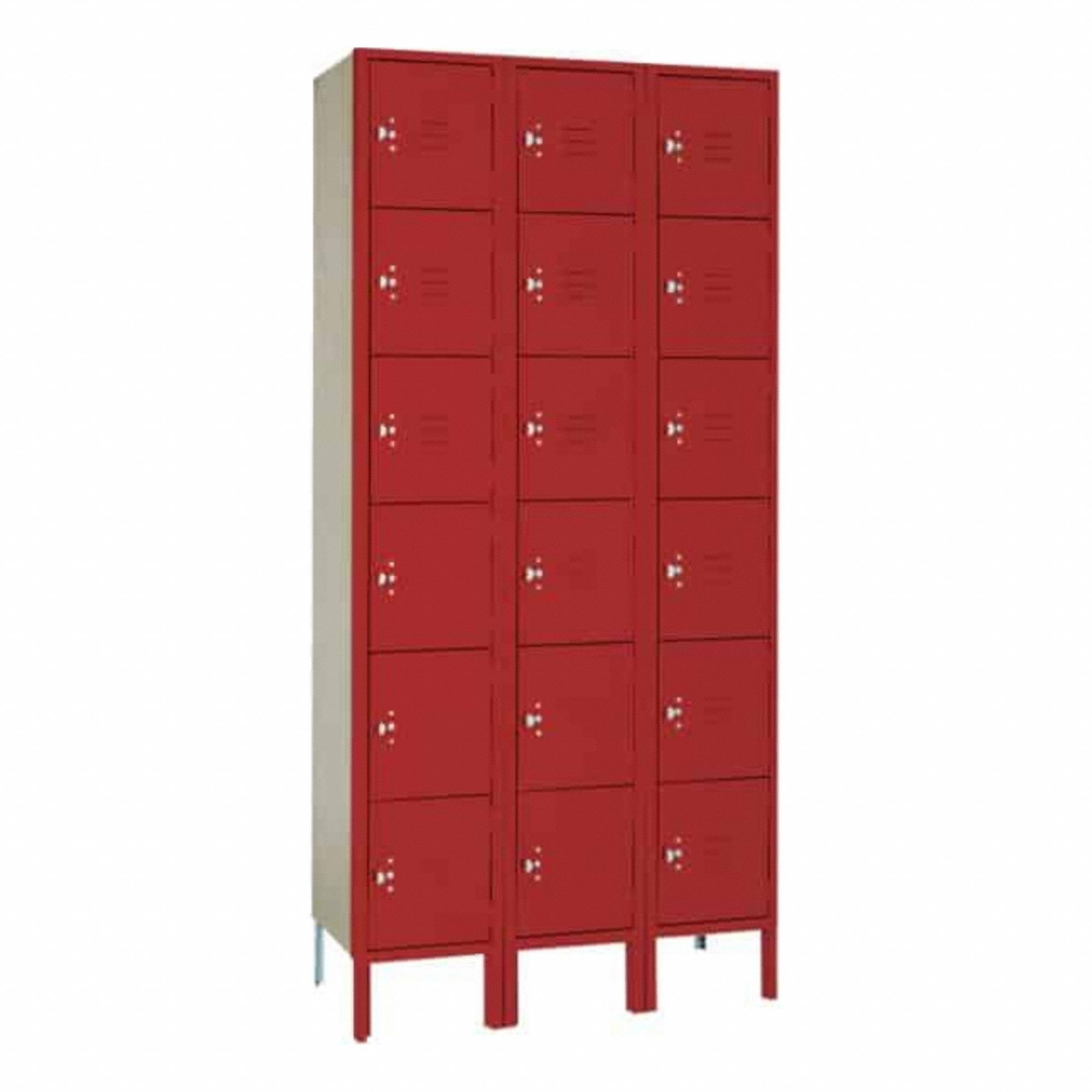Wardrobe Locker: 36 in x 12 in x 78 in, 6 Tiers, 3 Units Wide, Louvered, Padlock Hasp, Red, Red