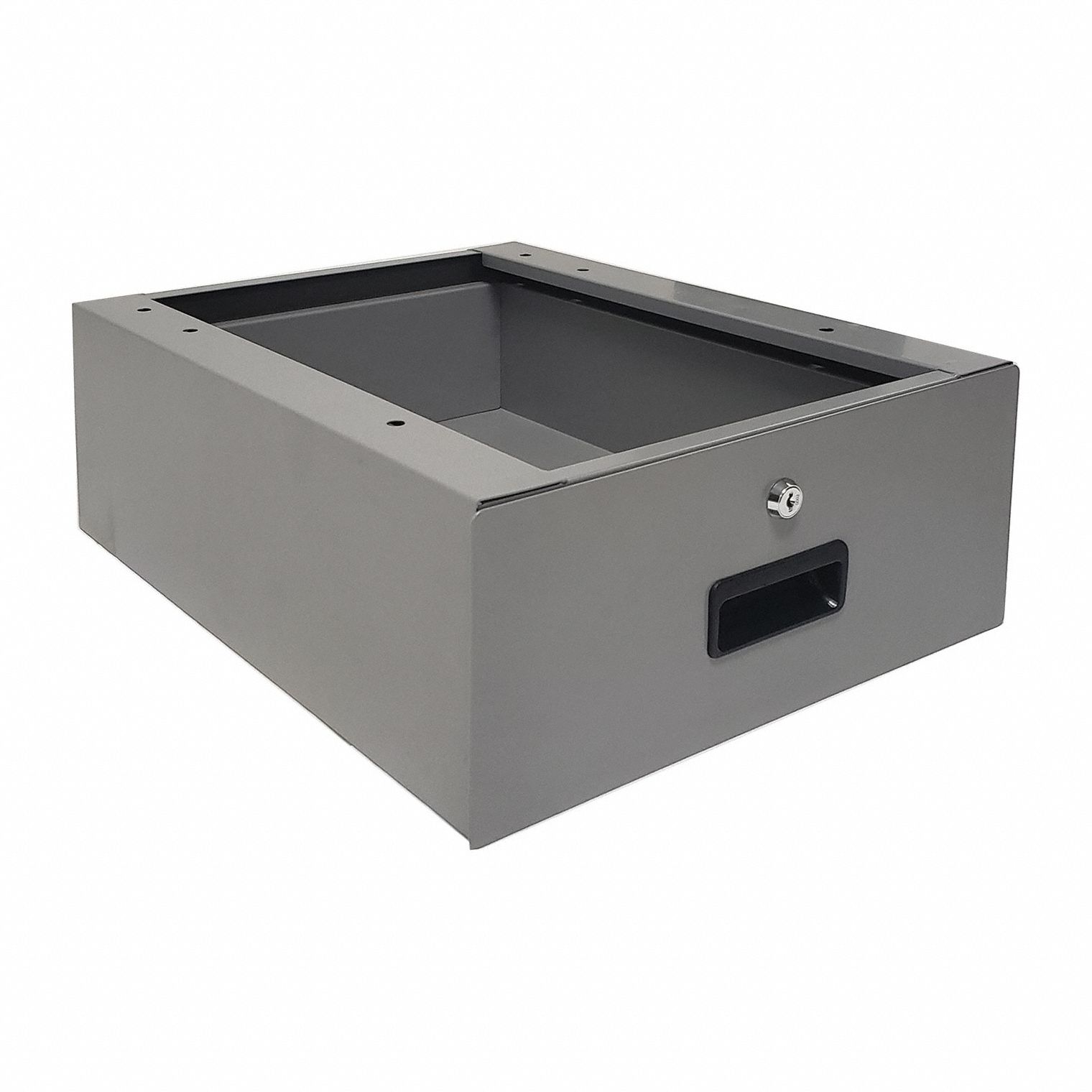 Drawer: 6 in Overall Ht, 18 in Overall Wd, 18 in Overall Dp, Gray, Includes Mounting Hardware