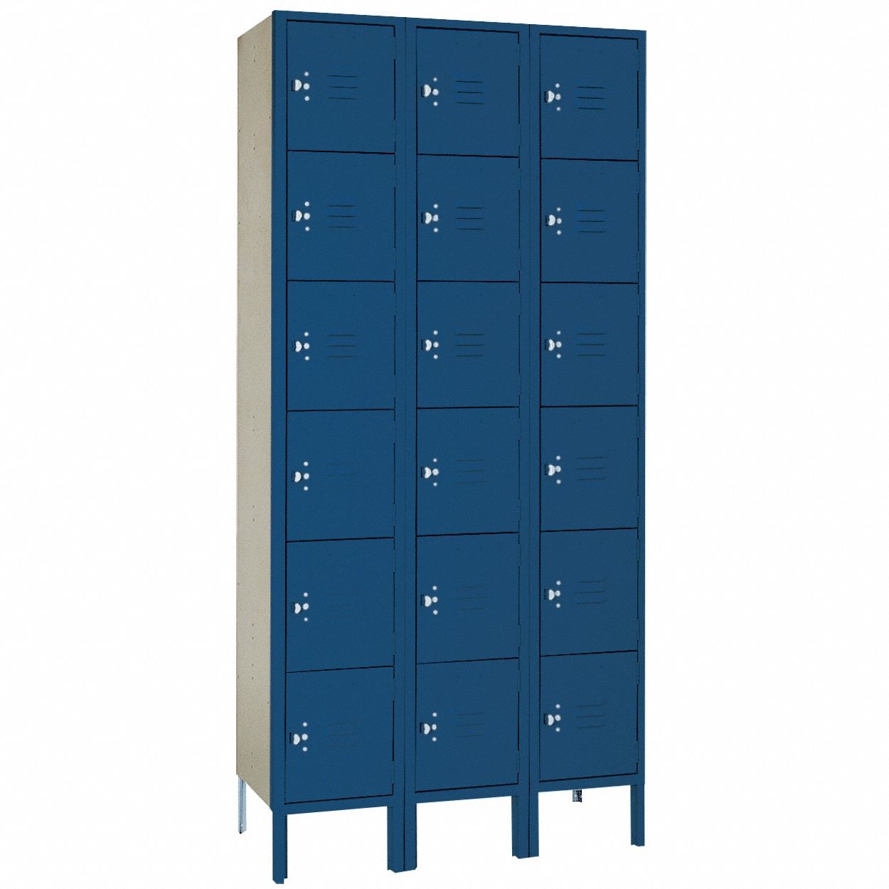 Wardrobe Locker: 36 in x 12 in x 78 in, 6 Tiers, 3 Units Wide, Louvered, Padlock Hasp, Blue